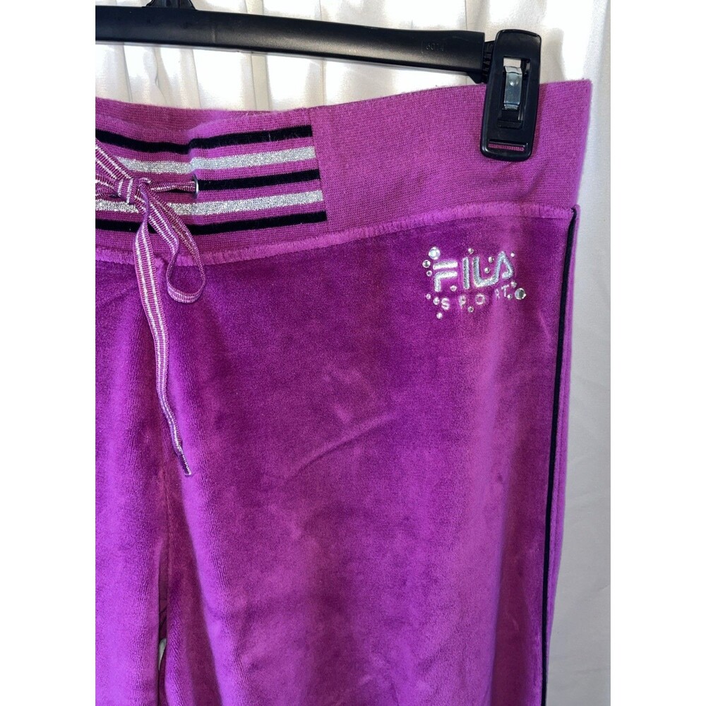 Fila Sport Women’s Purple Velour Track Pants Size L Y2K Retro - Picture 3 of 10